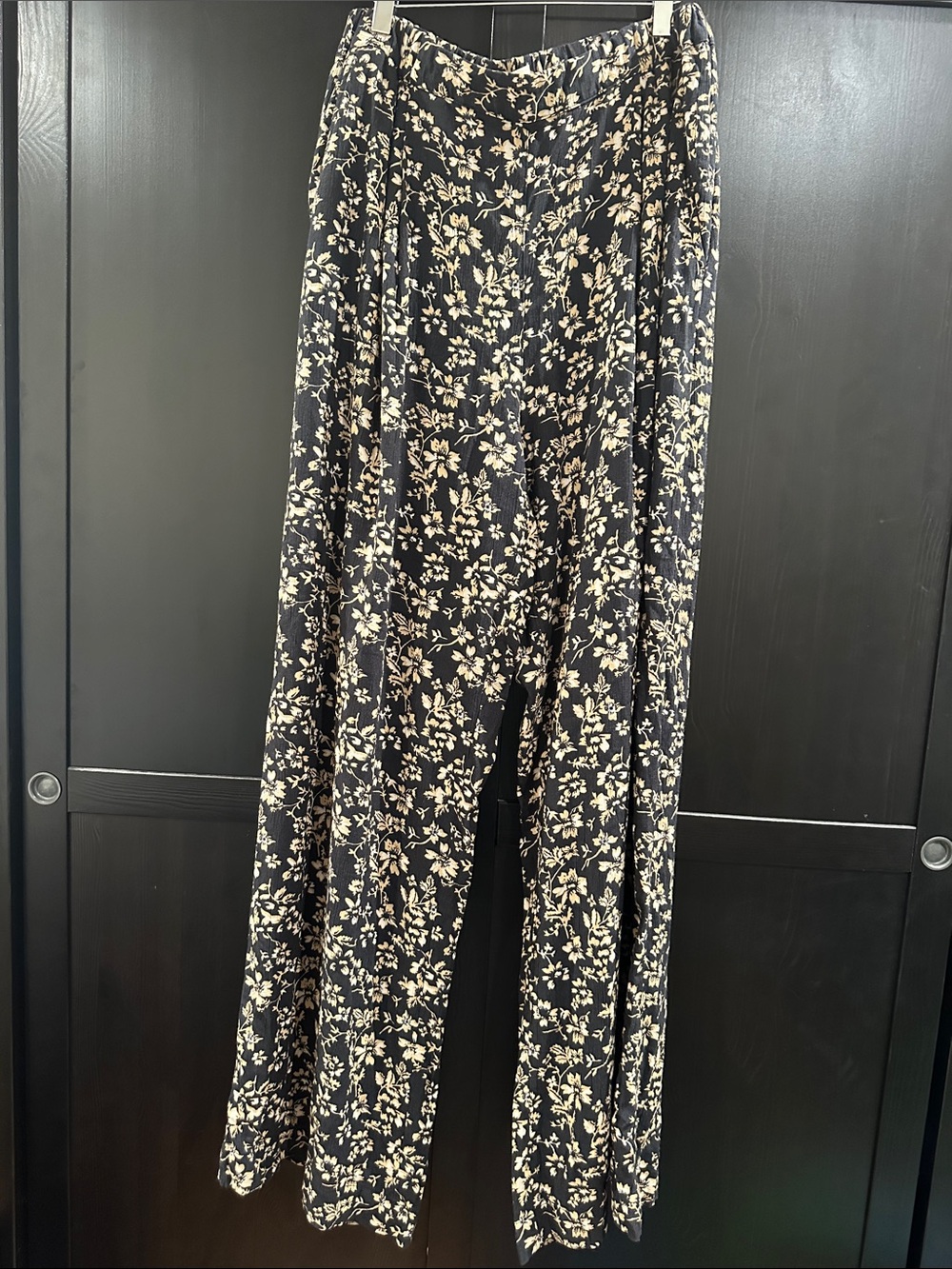The Normal Brand Black Wide-Leg Pants with Cream Floral Print